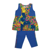 BLUE MULTICOLOR PRINTED KURTI & PAJAMA